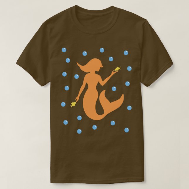 Camiseta Naranja de pescados y sirenas (Diseño del anverso)