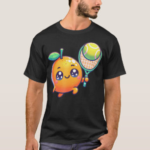 Camiseta Naranja de tenis cítrico lindo con raqueta y