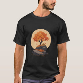 Camiseta Naranja del árbol de otoño en el rock