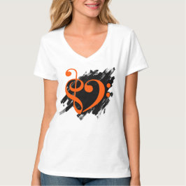Camiseta Naranja del corazón musical Treble and Bass Clef