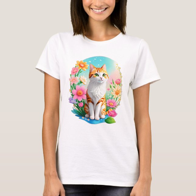 Camiseta Naranja dulce dulce dulce Tabby Cat con flores sol (Anverso)