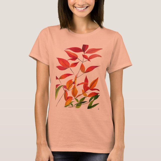 Camiseta Naranja El otoño deja arte acuarela original (Anverso)