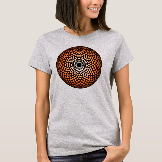 Camiseta Naranja Espiritual Negro Mandala Arte Geométrico (Anverso)