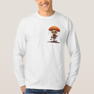 Camiseta Naranja Esqueleto Paraguas Derretido Halloween