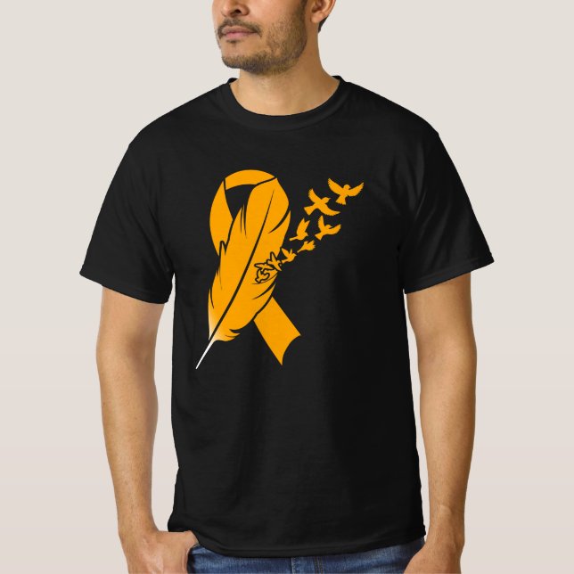 Camiseta Naranja Feather Ribbon - Conciencia sobre la leuce (Anverso)
