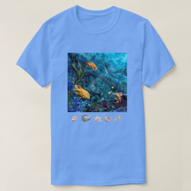 Camiseta naranja FISH BLUE OCEAN (Diseño del anverso)
