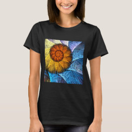 Camiseta Naranja floral Azul amarillo abstracto arte