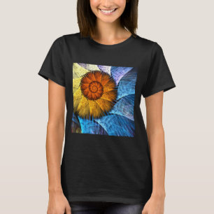Camiseta Naranja floral Azul amarillo abstracto arte