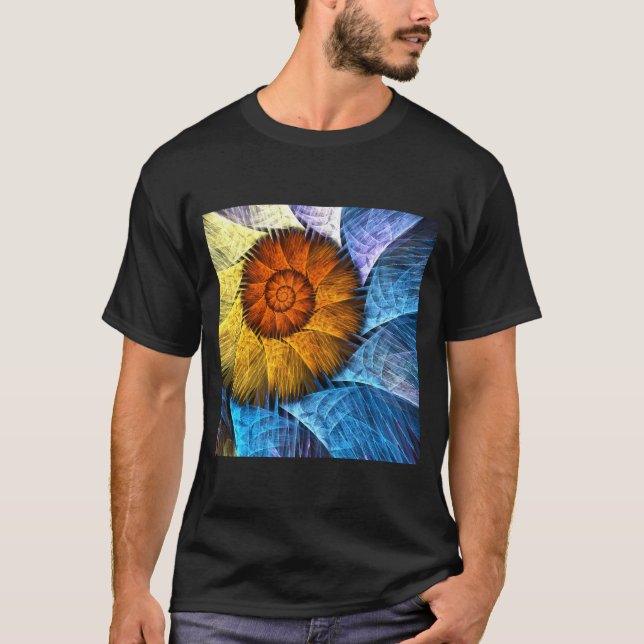 Camiseta Naranja floral Azul amarillo abstracto arte (Anverso)