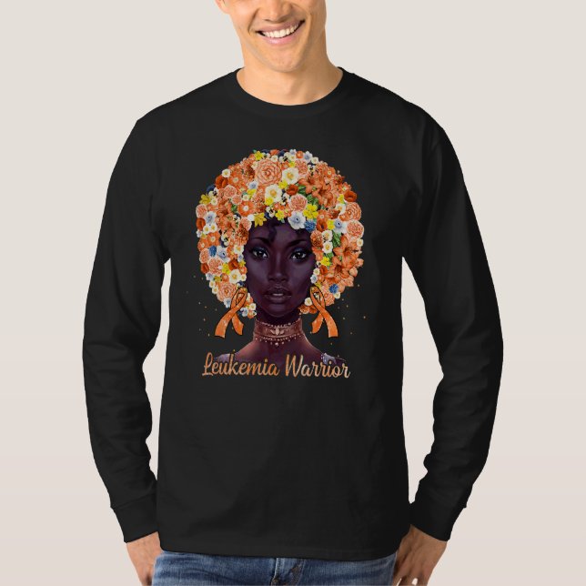Camiseta Naranja Flores afro pelo mujer negra leucemia Warr (Anverso)