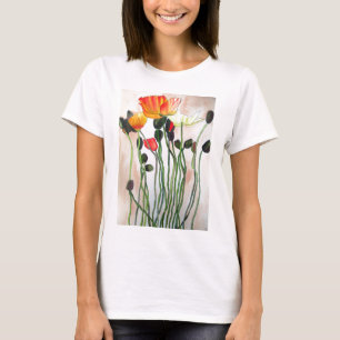 Camiseta Naranja Flores de amapola acuarela arte