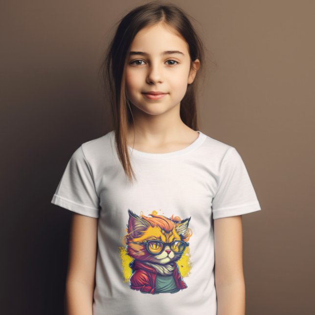 Camiseta Naranja Fluffy Cat en la Chaqueta Roja y los Gafas (Subido por el creador)