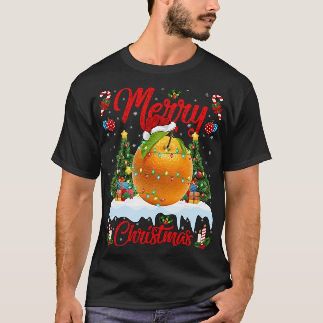 Camiseta Naranja Fruit Luces Navidad Árbol Santa Naranja (Anverso)