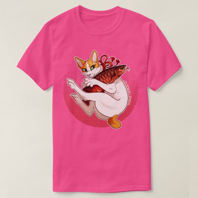 Camiseta Naranja Gato Afortunado (Diseño del anverso)