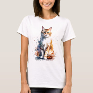 Camiseta Naranja Gato salpicadura de acuarela Cat 723
