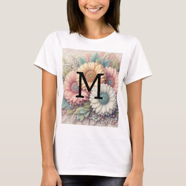 Camiseta Naranja gerbera daisises de encaje floral rosa mon (Anverso)