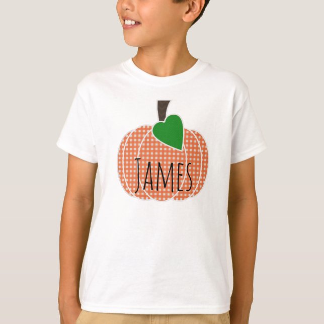 Camiseta Naranja Gingham Pumpkin Fall Acción de Gracias Hal (Anverso)