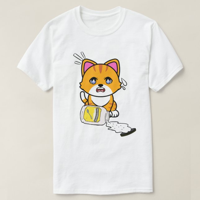 Camiseta Naranja gracioso gato mayonesa derramada (Diseño del anverso)