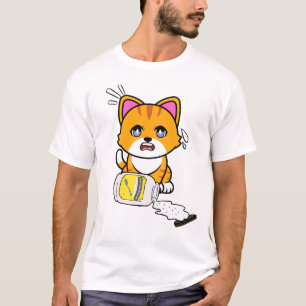 Camiseta Naranja gracioso gato mayonesa derramada