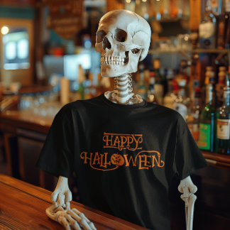 Camiseta Naranja Happy Halloween Bony Typography