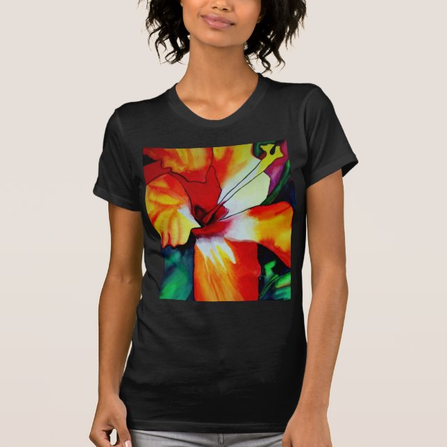 Camiseta Naranja Hibiscus flor tropical acuarela arte (Anverso)