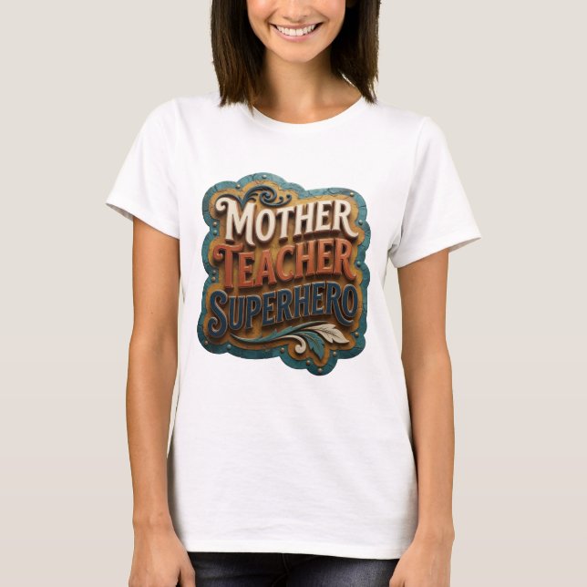 Camiseta Naranja Intenso SUPERHEROE MAESTRA MADRE (Anverso)