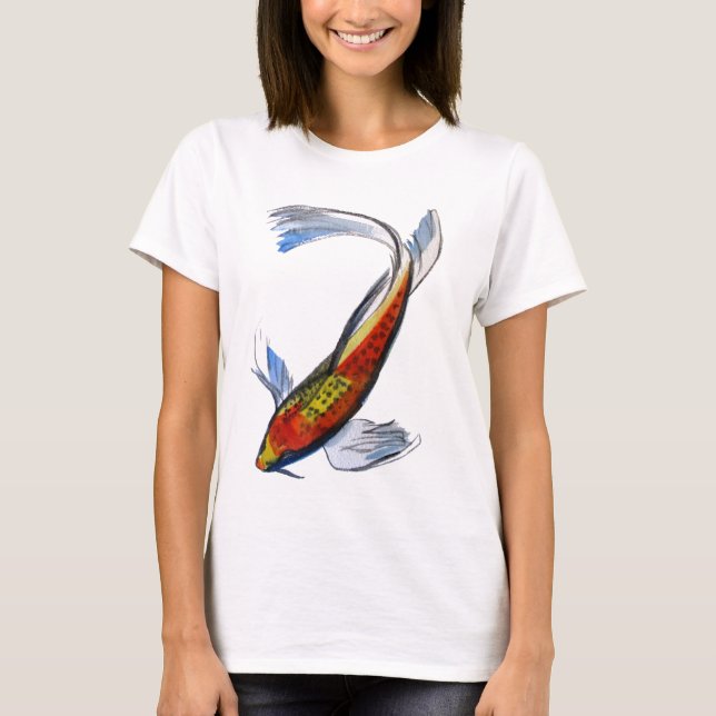 Camiseta Naranja Koi arte de la carpa acuarela japonesa (Anverso)