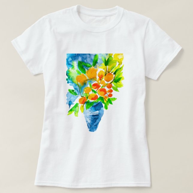 Camiseta Naranja kumquat frutal arte acuarela (Diseño del anverso)