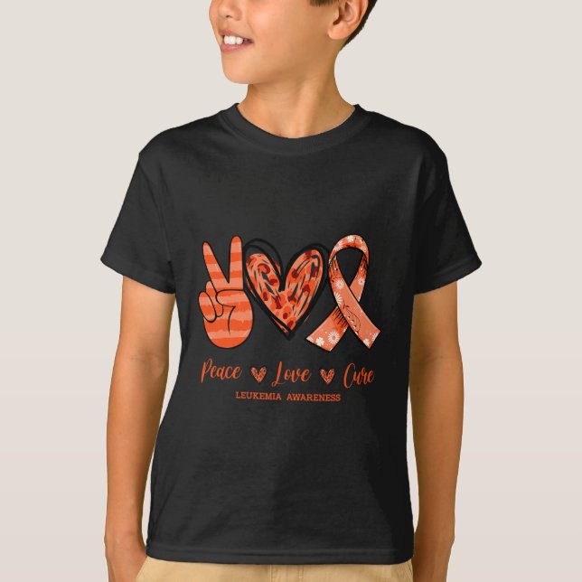 Camiseta Naranja Leopard Peace Love Cure Leukemia Sensibili (Anverso)
