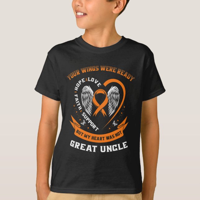 Camiseta Naranja Leukemia Conciencia Gran Tío Tus Alas W (Anverso)