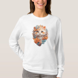 Camiseta Naranja lindo Floral Kitty Cat