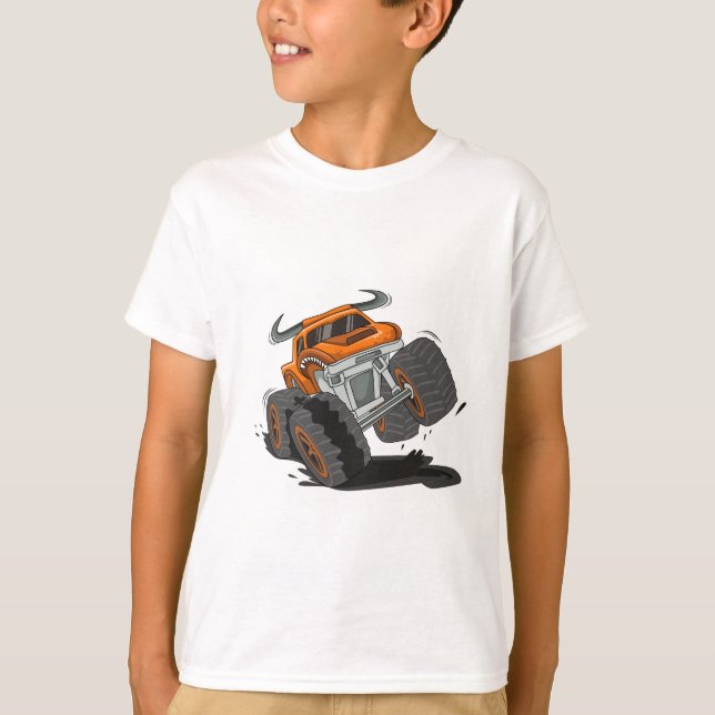 Camiseta Naranja lindo Monstruo negro camionero niños (Anverso)