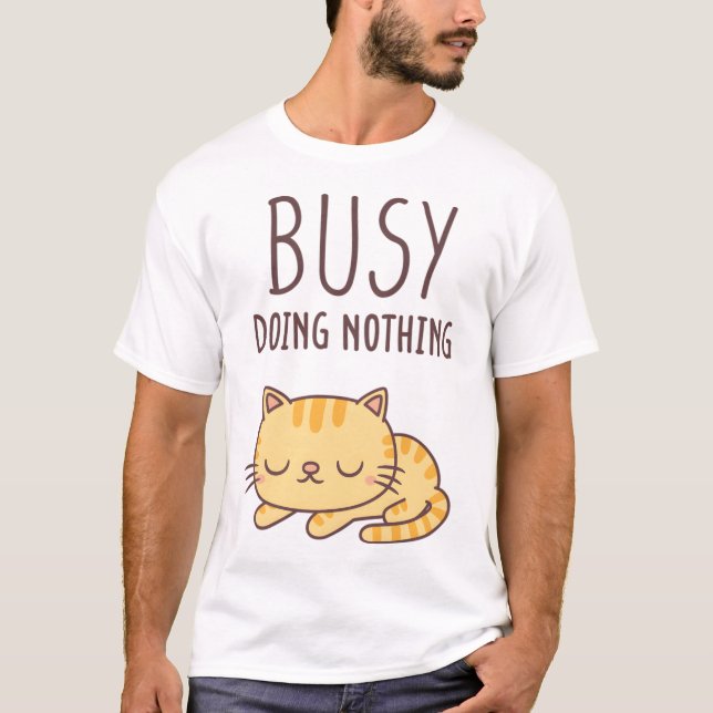 Camiseta Naranja lindo Tabby Gato ocupado No Hacer Nada (Anverso)