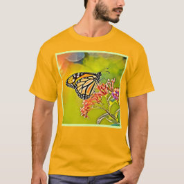 Camiseta Naranja mariposa en diseño de flores rosadas