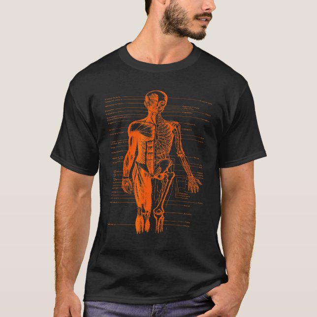 Camiseta Naranja Médica de anatomía muscular corporal human (Anverso)