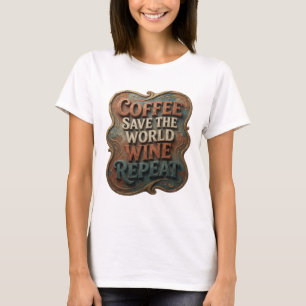 Camiseta Naranja Moderna CAFE SALVA EL MUNDO VINO REPITE