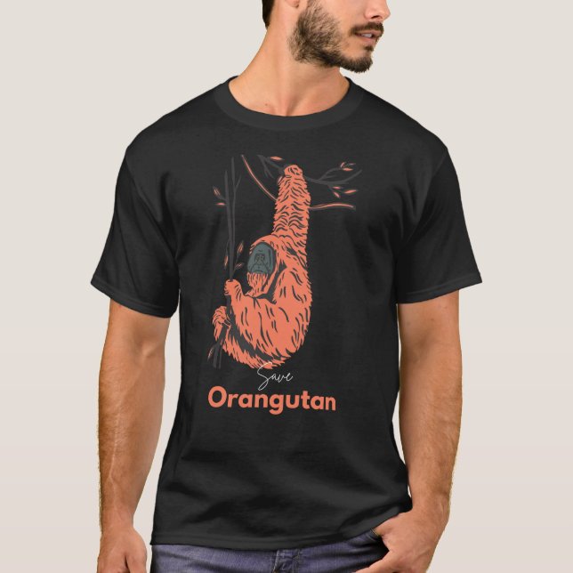 Camiseta Naranja negro ilustrado Save Orangutan  (Anverso)
