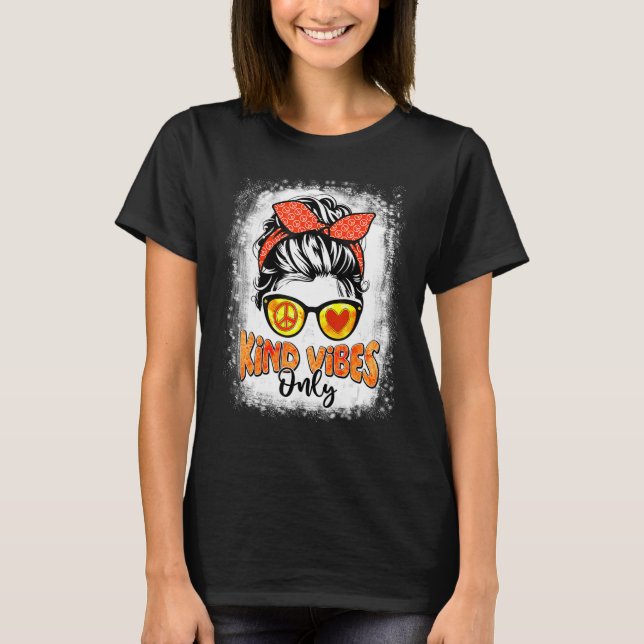 Camiseta Naranja Para Mujeres Messy Bun Kind Vibes Only Uni (Anverso)