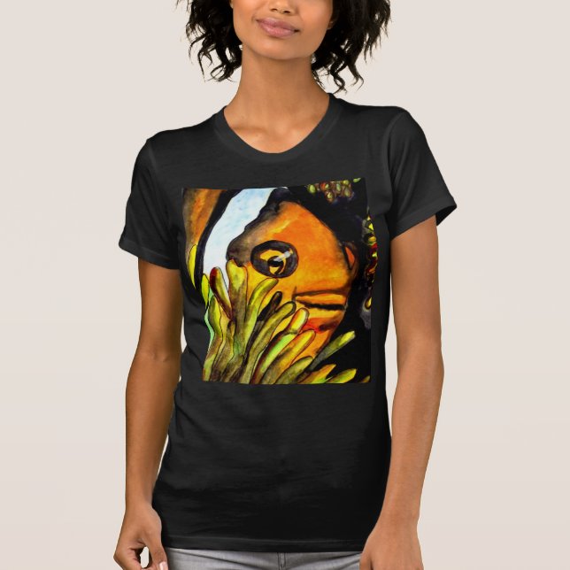 Camiseta Naranja Payaso Pescado acuarela pintura original (Anverso)