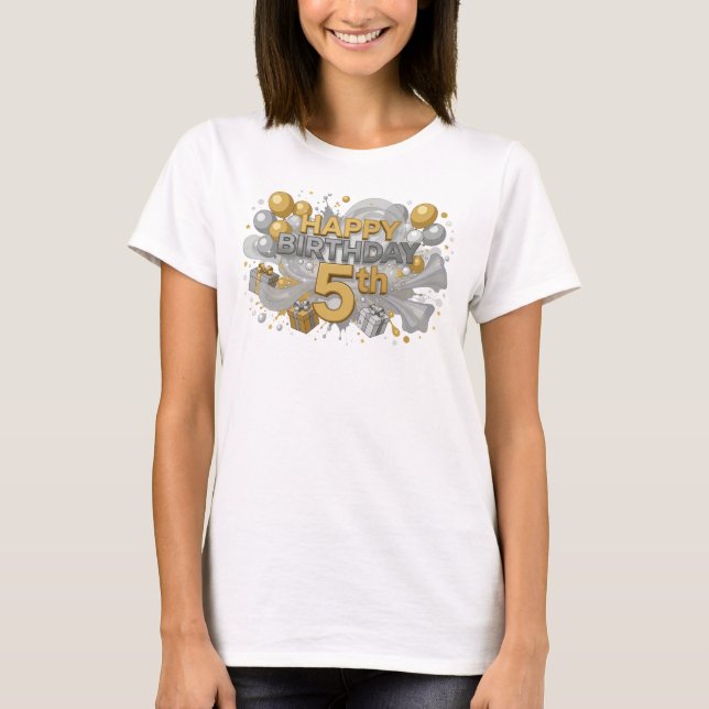 Camiseta naranja personalizada "FELIZ CUMPLEAÑOS 5 (Anverso)