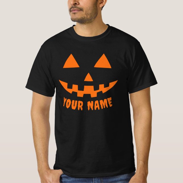 Camiseta Naranja personalizado Calabaza Halloween su nombre (Anverso)