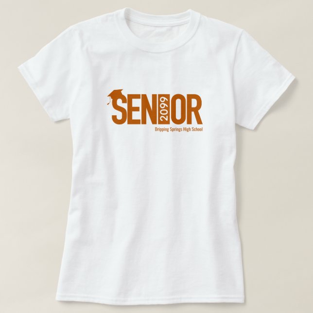Camiseta Naranja quemado superior con tapón de graduación (Diseño del anverso)