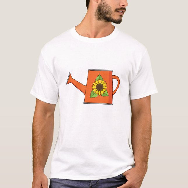 Camiseta Naranja regando lata con girasol (Anverso)