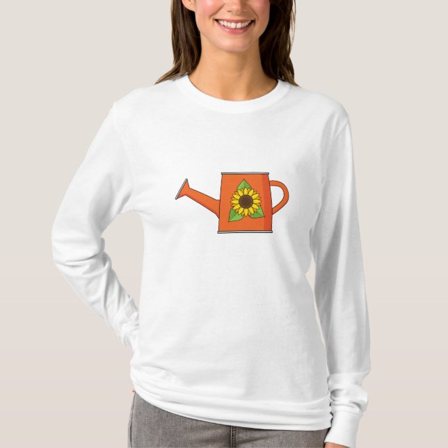 Camiseta Naranja regando lata con girasol (Anverso)
