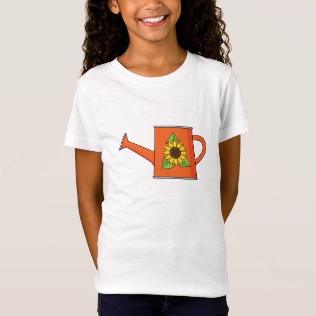 Camiseta Naranja regando lata con girasol (Anverso)