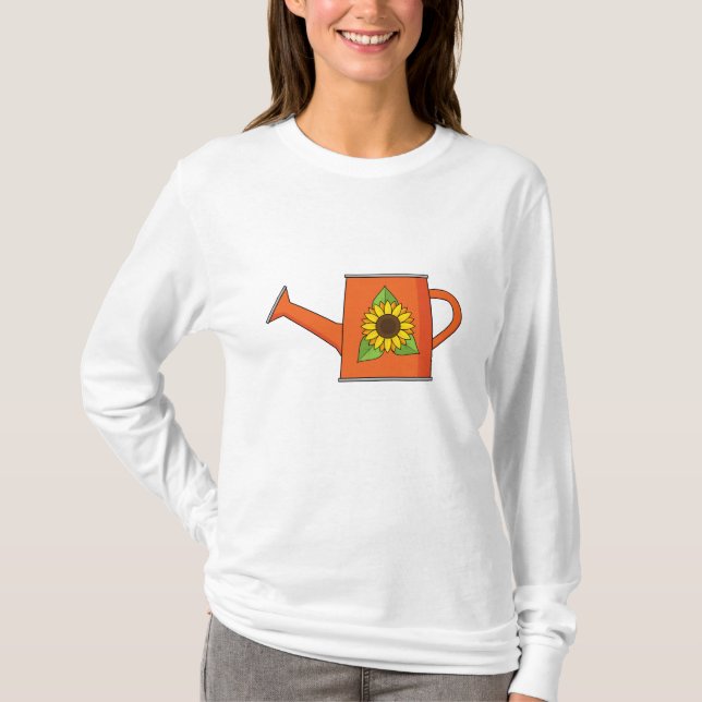 Camiseta Naranja regando lata con girasol (Anverso)