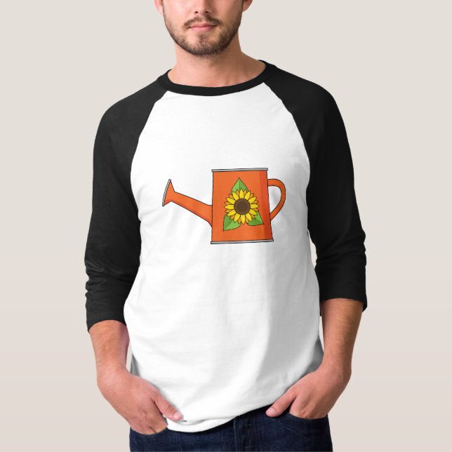 Camiseta Naranja regando lata con girasol (Anverso)