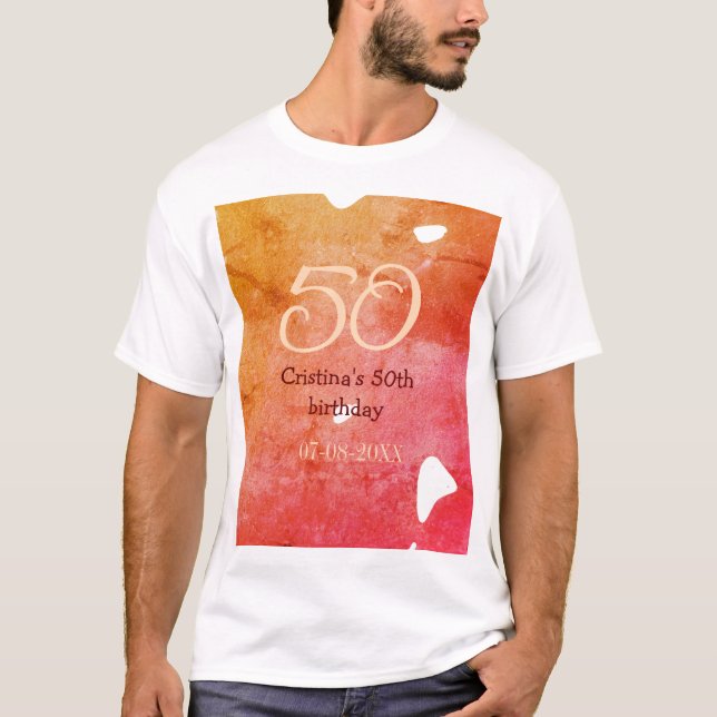 Camiseta Naranja rojo 50 cumpleaños fecha de añadir nombre  (Anverso)