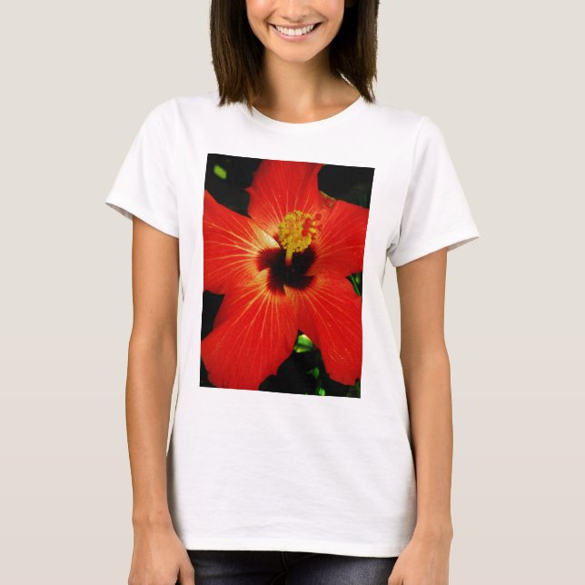 Camiseta Naranja rojo brillante Hibiscus Flower (Anverso)