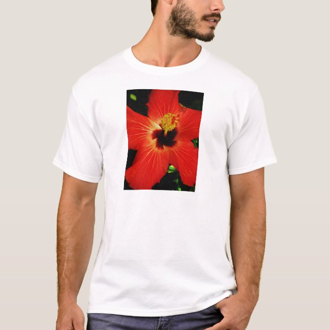 Camiseta Naranja rojo brillante Hibiscus Flower (Anverso)